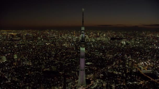 Tokio Japan Circa 2018 Luchtfoto Van Tokyo Skytree Nachts Schot — Stockvideo