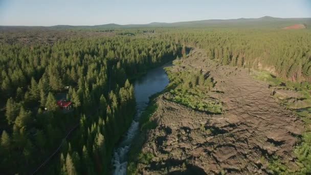 Cascade Mountains 2019 Flygfoto Över Deschutes River Skjuten Från Helikopter — Stockvideo