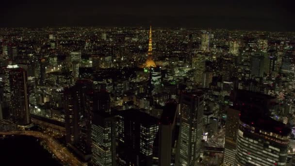 Tokyo Japan 2018 Flygfoto Över Tokyo Tower Natten Skjuten Från — Stockvideo
