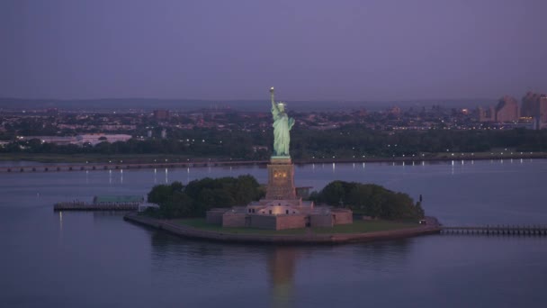 New York City New York Circa 2019 Luchtfoto Van Vrijheidsbeeld — Stockvideo