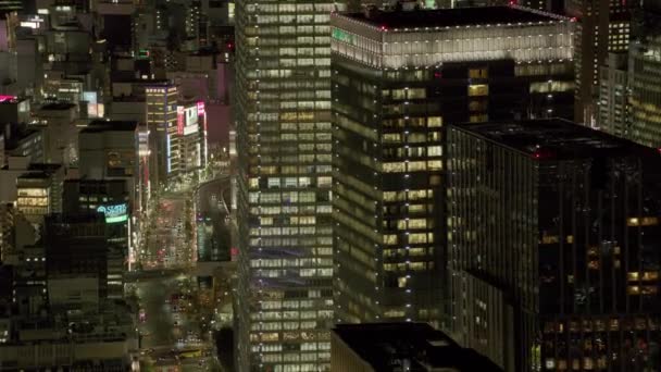 Tokió Japán 2018 Körül Légi Felvétel Tokió Épületeiről Utcáiról Éjszaka — Stock videók