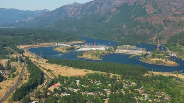 Oregon Circa 2021 Letecký Pohled Přehradu Bonneville Řece Columbia Shot — Stock video