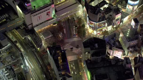 Tokio Japan Circa 2018 Luchtfoto Van Shibuya Tokio Nachts Schot — Stockvideo