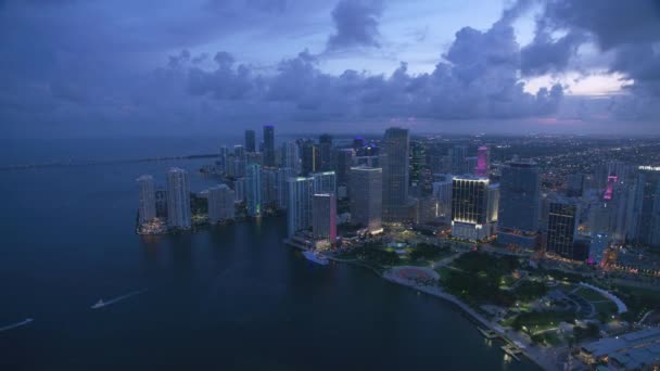 Miami Florida 2019 Flygfoto Över Miami Skymningen Skjuten Från Helikopter — Stockvideo