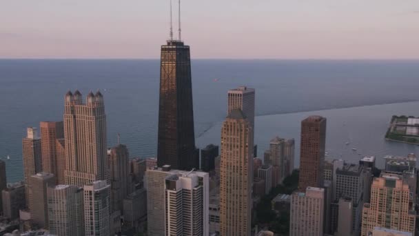 Chicago Illinois Circa 2019 Luchtfoto Van Chicago Bij Zonsondergang Schot — Stockvideo