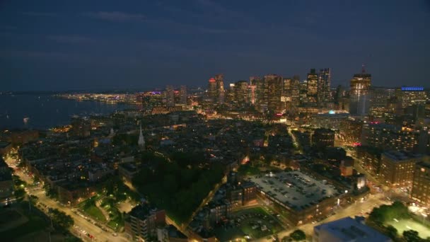 Boston Massachusetts Około 2019 Roku Widok Lotu Ptaka Boston Nocą — Wideo stockowe