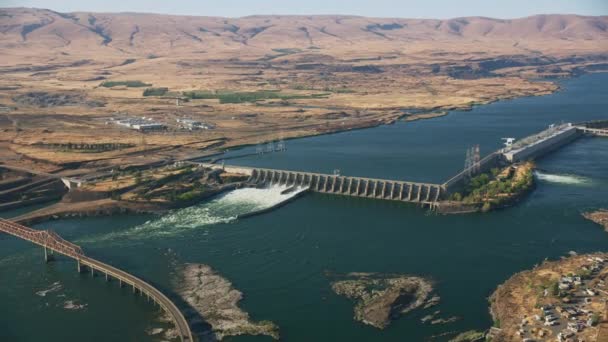 Орегон Около 2021 Года Вид Воздуха Далльскую Плотину Ущелье Реки — стоковое видео