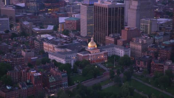 Boston Massachusetts Circa 2019 Aerial View Boston Sunset Shot Helicopter — Stock Video