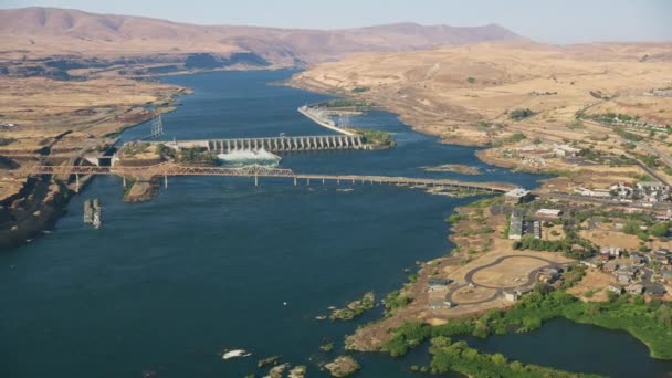 Oregon Circa 2021 Letecký Pohled Přehradu Dalles Soutěsce Řeky Columbia — Stock video