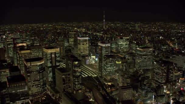 Tokio Japan Circa 2018 Nachts Tokio Naar Skytree Vliegen Schot — Stockvideo