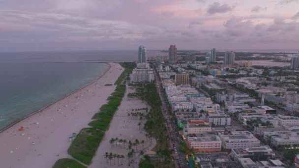Miami Florida Circa 2019 Luchtfoto Van Miami Beach Bij Zonsondergang — Stockvideo