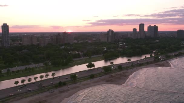 Chicago Illinois Circa Bis 2019 Luftaufnahme Von Chicago Bei Sonnenuntergang — Stockvideo