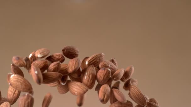 Almonds Flying Slow Motion Shot Phantom Flex Camera — Stock Video