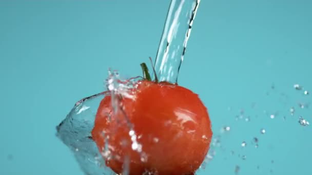 Wasser Das Tomaten Superzeitlupe Abtrennt Aufgenommen Mit Phantom Flex Kamera — Stockvideo