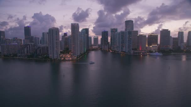 Miami Florida Circa 2019 Luchtfoto Van Miami Bij Zonsondergang Schot — Stockvideo