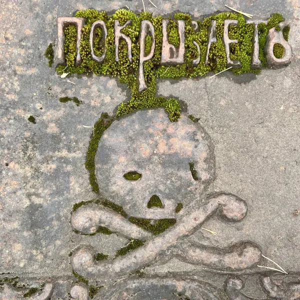 Kafatası ve kemikler (ölü kafa) mezar taşında