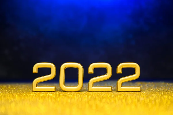 Arany Számok 2022 Csillogó Sötétkék Háttérrel Üdvözlőlap Boldog Évet 2022 — Stock Fotó