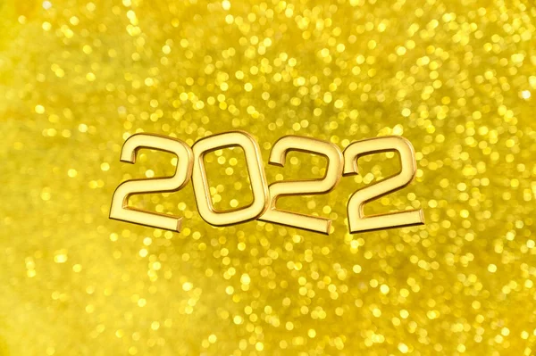 2022年金牌号在闪闪发光的背景上飘扬 祝您在2022年新年快乐 间接费用视图 — 图库照片