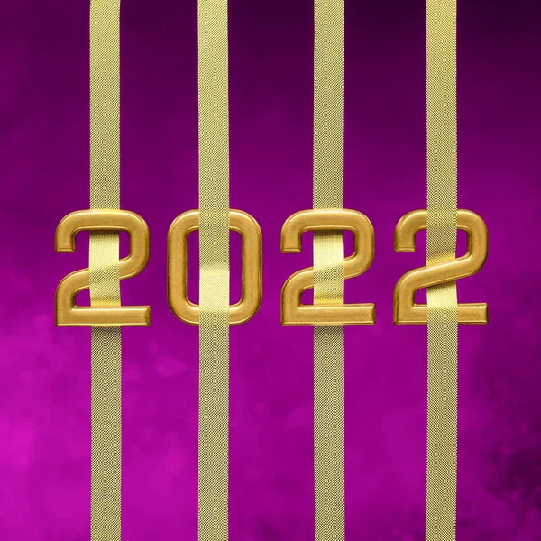 2022年金牌得主 背景为天鹅绒紫色 贺卡祝2022年新年快乐 — 图库照片