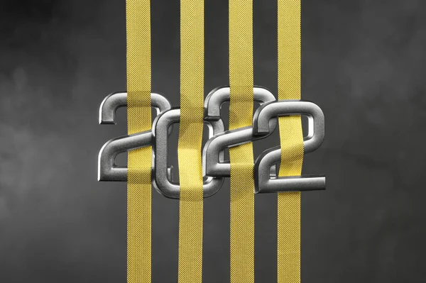Grey Numbers 2022 Golden Ribbons Dark Gray Background Happy New — Stock Photo, Image