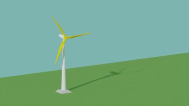 3D rüzgar jeneratörü pastel mavi arka planda, kopyalanmış sert gölgeler. Alternatif enerji kavramı. Yeşil enerji.