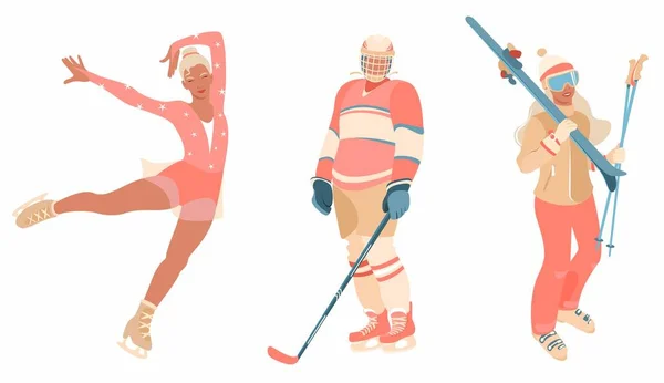 Sport Invernali Femminili Pattinaggio Artistico Sci Hockey Ghiaccio Attività All — Vettoriale Stock