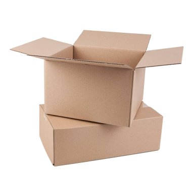 Corrugated cardboard box, object isolated on a white background.