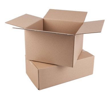 Corrugated cardboard box, object isolated on a white background.