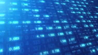 Rastgele numaraları ve canlandırılmış dijital grafik arayüzü olan mavi bilgisayar ekranı