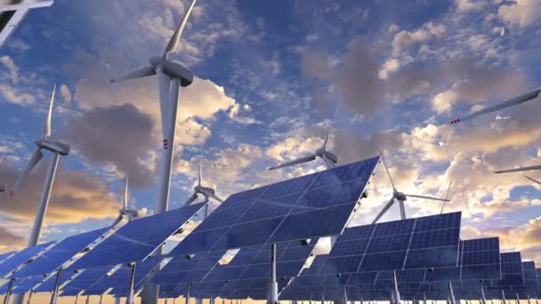 Produção de energia renovável com fontes de energia alternativas na exploração ecológica — Vídeo de Stock
