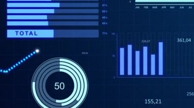 Ekonomik tablolar ve büyüme tahvilleriyle iş kavramı mavi üzerine ilerleme çubukları