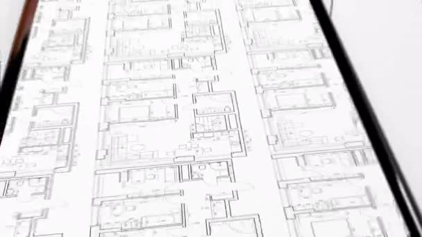 House blueprint plan in mobile application and at the paper as drawing sketch — Stock Video