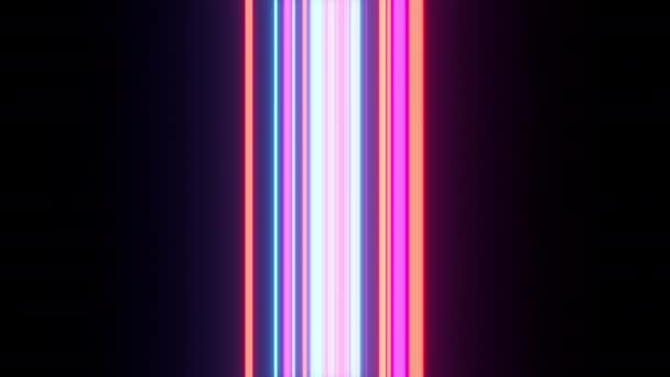 3d przelatujące przez abstrakcyjne linie energetyczne neonów i pionowe smugi laserowe — Wideo stockowe
