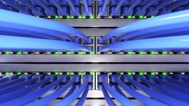 Infrastruktura sieciowa z ogromną ilością przełączników sieciowych w serwerowni — Wideo stockowe