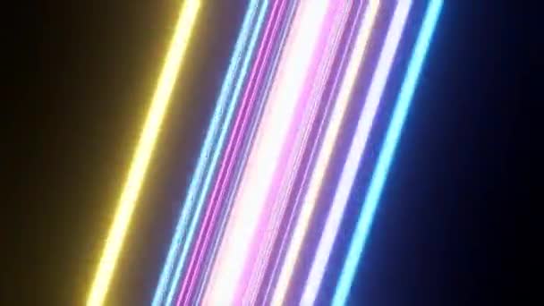 Voando através das luzes elétricas fluorescentes e raias de néon ultravioleta — Vídeo de Stock