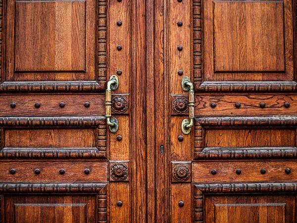 Beautiful Carved Woodebeautiful Carved Wooden Doors Handles Doors Handles — Stock Photo, Image