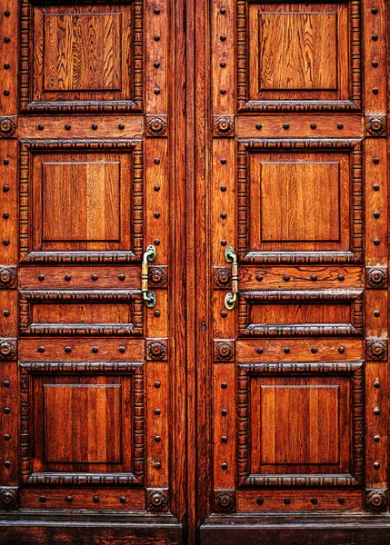 Όμορφη Σκαλιστά Ξύλουόμορφη Σκαλιστά Ξύλινες Πόρτες Χερούλια Πόρτες Λαβές — Φωτογραφία Αρχείου