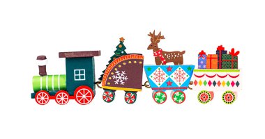 Tahta Oyuncak Treni. Beyaz Arkaplanda İzole Et.