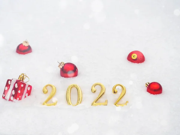 Cijfers 2022 Sneeuw Nieuwjaarsavond Concept — Stockfoto