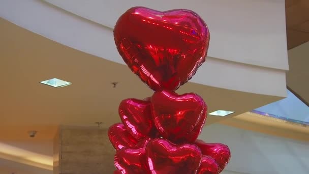 Red Heart Shaped Balloons Mall Valentine Day — Stock Video