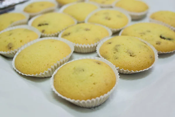 Cupcakes Close Homemade Muffins Raisins Process Making Muffins Step Step — 스톡 사진
