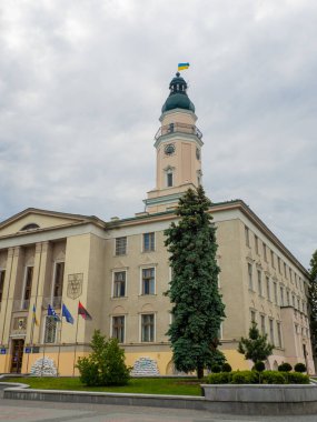 Drohobych, Ukraine - May, 2022: Town Hall of Drohobych on Market square. Drohobych is a city of regional significance in Lviv Oblast, Ukraine.