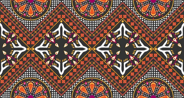 Бесшовная Красно Оранжевая Ткань Украшенная Традиционными Центральноазиатскими Мотивами Дизайн Фона — стоковый вектор