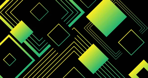 Tecnologia Abstrato Geométrico Amarelo Verde Moderno Elegante Suave Escuro Banner —  Vetores de Stock