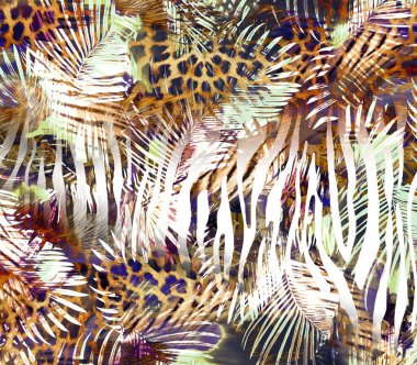 Renkli ve siyah ve beyaz leopar yılan dokularının kombinasyonu tekstil desenleri