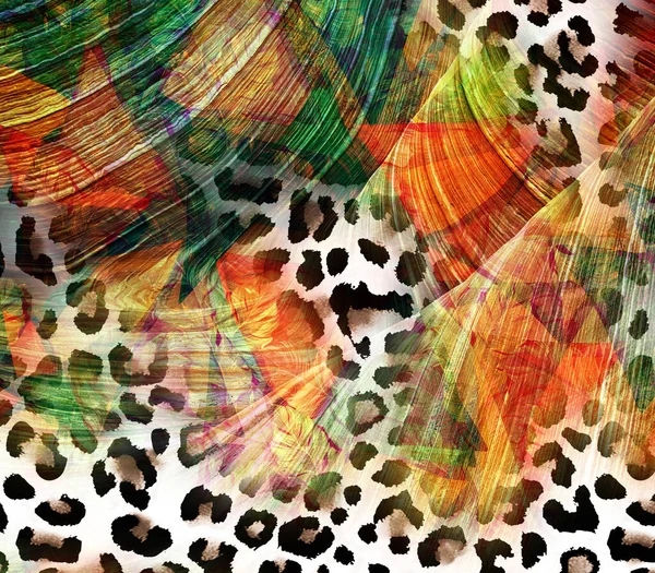Combinatie Van Kleurrijke Zwart Witte Luipaard Slangentexturen Textielpatroon — Stockfoto