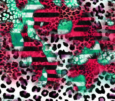 Renkli ve siyah ve beyaz leopar yılan dokularının kombinasyonu tekstil desenleri