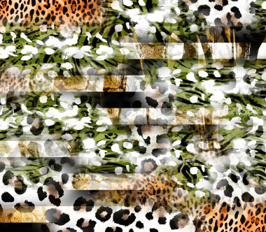 Renkli ve siyah ve beyaz leopar yılan dokularının kombinasyonu tekstil desenleri