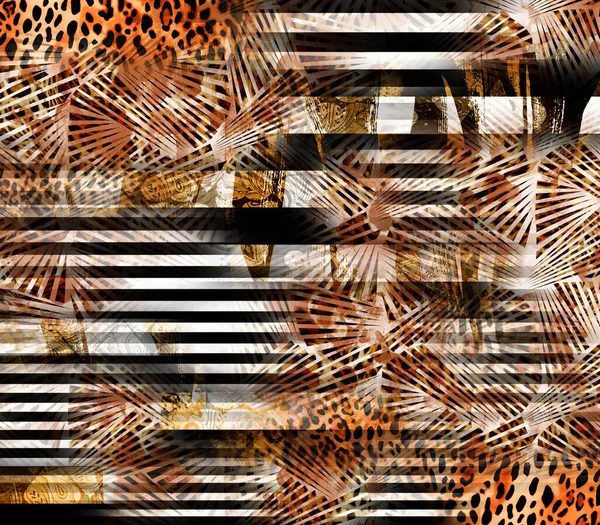 Combinatie Van Kleurrijke Zwart Witte Luipaard Slangentexturen Textielpatroon — Stockfoto