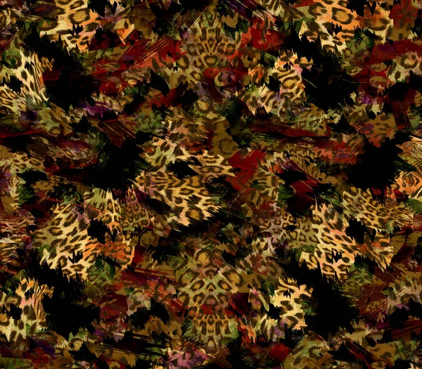 Renkli ve siyah ve beyaz leopar yılan dokularının kombinasyonu tekstil desenleri